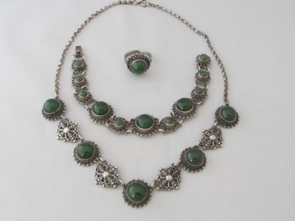 Antiek zilveren Set met Jade 277-Z