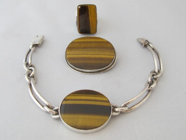 Antiek Zilveren Set met Tijgeroog NE From Denmark 290-Z