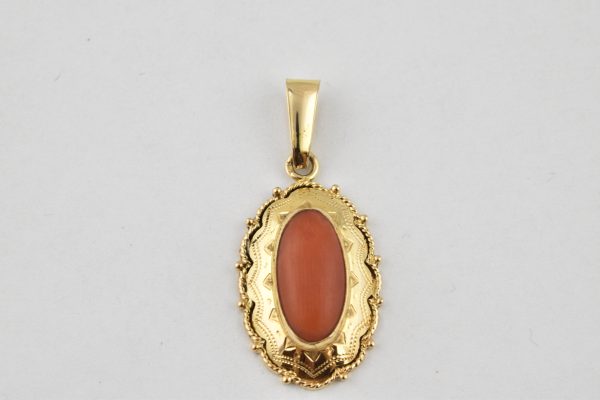 14 Karaat Antiek Gouden Hanger met Bloedcoraal 1519-G
